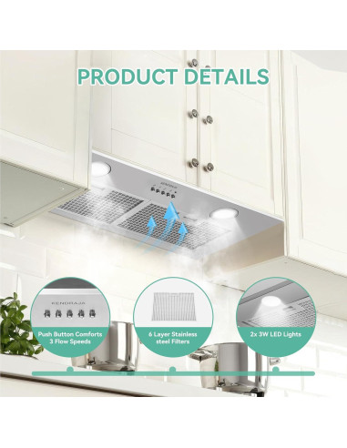 Campana de Cocina Empotrada KENDRAJA 76.2 cm 700 CFM LED