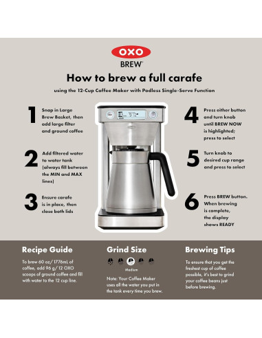 Cafetera de Goteo OXO Brew 12 Tazas Programable Plata