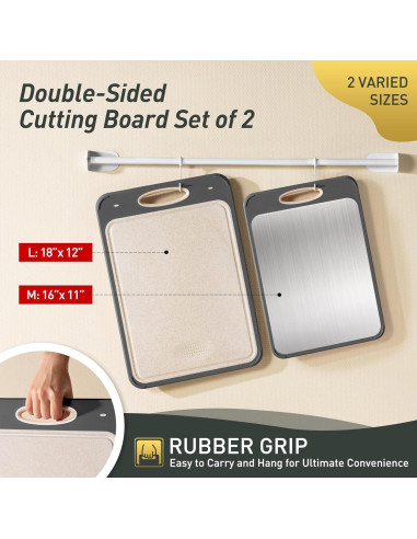 Juego de 2 Tablas de Cortar Socisen Acero Inoxidable 44x31cm