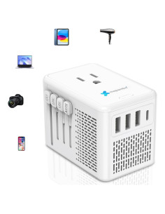 Convertidor de Voltaje 220V a 110V Mapambo Blanco - Adaptador de Viaje Universal con 3 USB-A y 1 USB-C