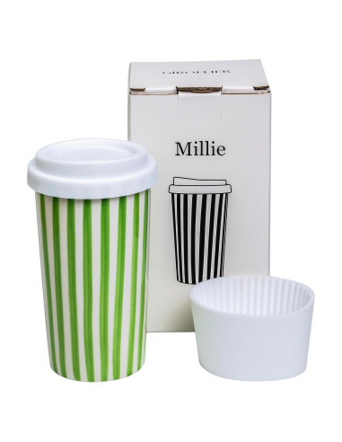 Taza de Cerámica de Viaje GIROFLIER 12oz Verde Apta Microondas