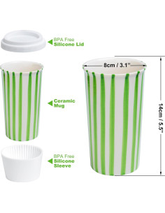 Taza de Cerámica de Viaje GIROFLIER 12oz Verde Apta Microondas 2