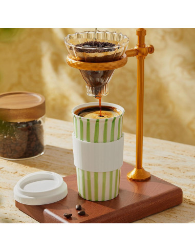 Taza de Cerámica de Viaje GIROFLIER 12oz Verde Apta Microondas