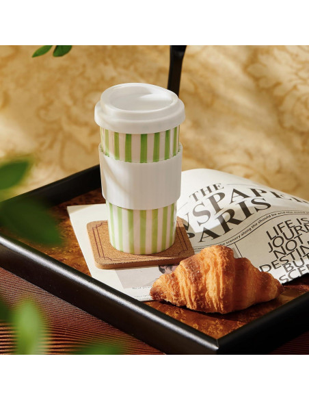 Taza de Cerámica de Viaje GIROFLIER 12oz Verde Apta Microondas