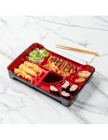 Plato Bento Restaurantware 5 Compartimentos 35.56x23.11cm Negro