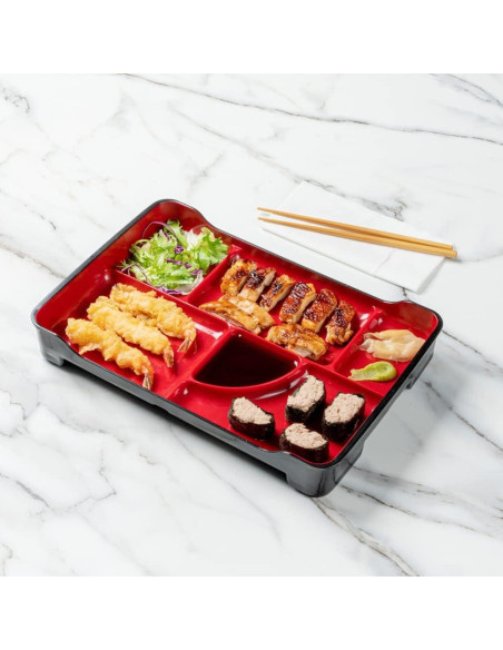 Plato Bento Restaurantware 5 Compartimentos 35.56x23.11cm Negro