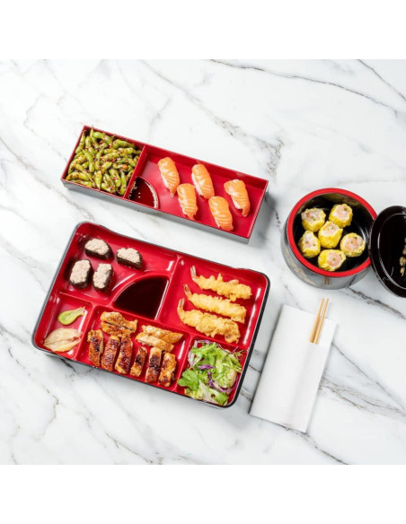 Plato Bento Restaurantware 5 Compartimentos 35.56x23.11cm Negro