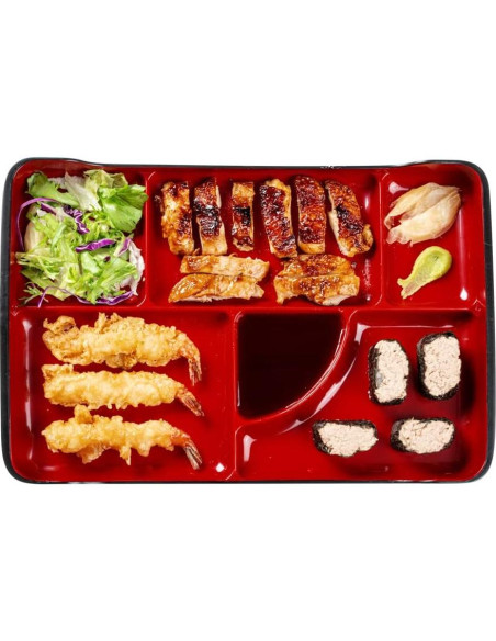 Plato Bento Restaurantware 5 Compartimentos 35.56x23.11cm Negro