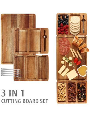 Juego de Tabla de Charcutería Hecef 8 Piezas Madera Acacia