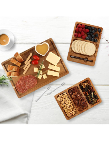 Juego de Tabla de Charcutería Hecef 8 Piezas Madera Acacia