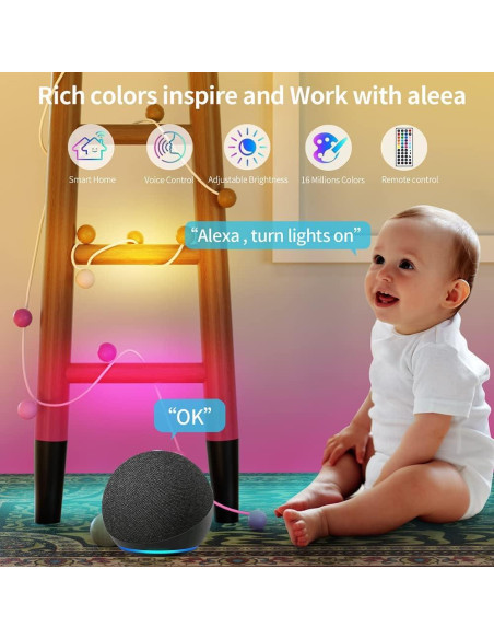 Tira LED Inteligente 20m JUNQOKW RGB con Control Remoto y Alexa