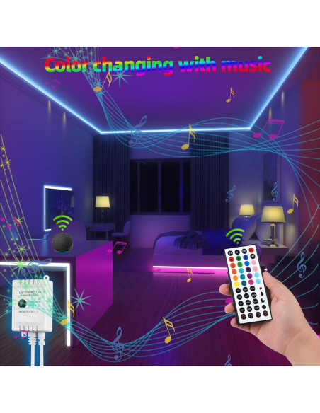 Tira LED Inteligente 20m JUNQOKW RGB con Control Remoto y Alexa
