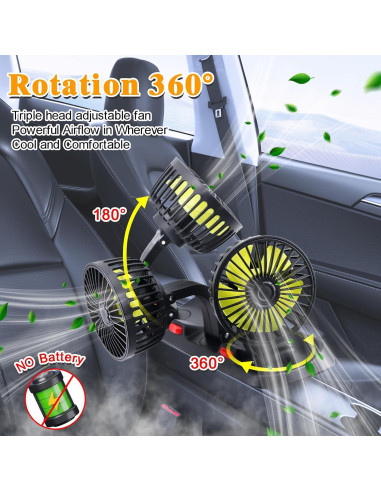 Ventilador de Coche Dicross Triple Cabeza 12V Silencioso