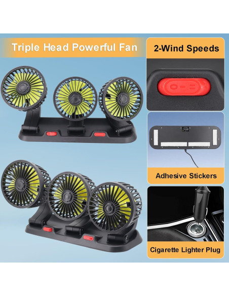 Ventilador de Coche Dicross Triple Cabeza 12V Silencioso