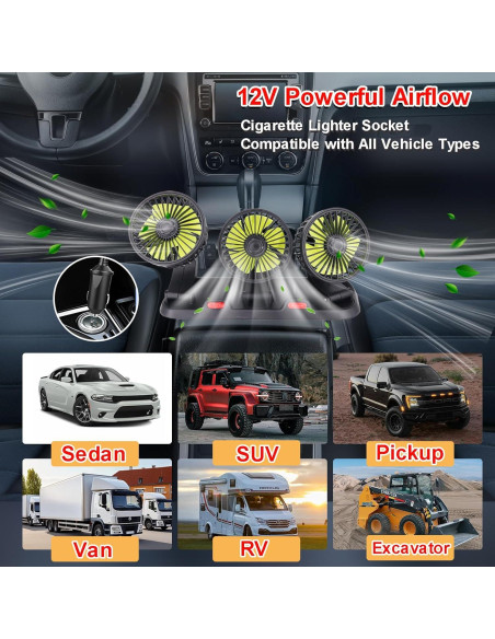 Ventilador de Coche Dicross Triple Cabeza 12V Silencioso