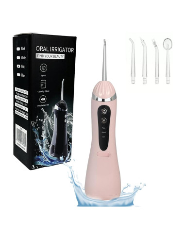 Irrigador Oral Portátil Boicafe Rosa con 3 Modos y 4 Puntas