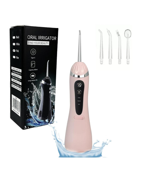 Irrigador Oral Portátil Boicafe Rosa con 3 Modos y 4 Puntas