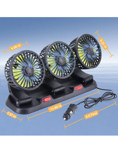 Ventilador de Coche Dicross Triple Cabeza 12V Silencioso