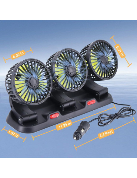 Ventilador de Coche Dicross Triple Cabeza 12V Silencioso