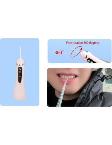Irrigador Oral Portátil Boicafe Rosa con 3 Modos y 4 Puntas