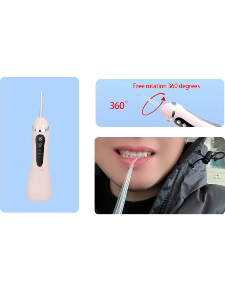 Irrigador Oral Portátil Boicafe Rosa con 3 Modos y 4 Puntas