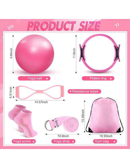 Kit de Pilates Poen 18 Piezas con Anillo, Pelota y Bandas