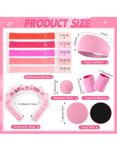 Kit de Pilates Poen 18 Piezas con Anillo, Pelota y Bandas