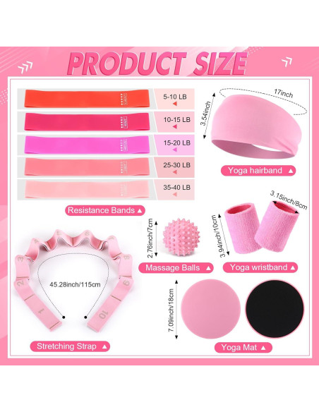 Kit de Pilates Poen 18 Piezas con Anillo, Pelota y Bandas