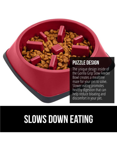 Tazón de Comida Lenta Gorilla Grip 4 Tazas Rojo Antideslizante