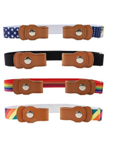 Cinturón elástico sin hebilla ajustable para hombres y mujeres - Negro (Paquete de 4)