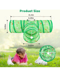 Túnel Colapsable para Conejos BWOGUE 3 Vías Verde 27.9cm 2