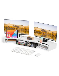 Soporte Elevador para Doble Monitor ZIFTY Blanco con Cajones