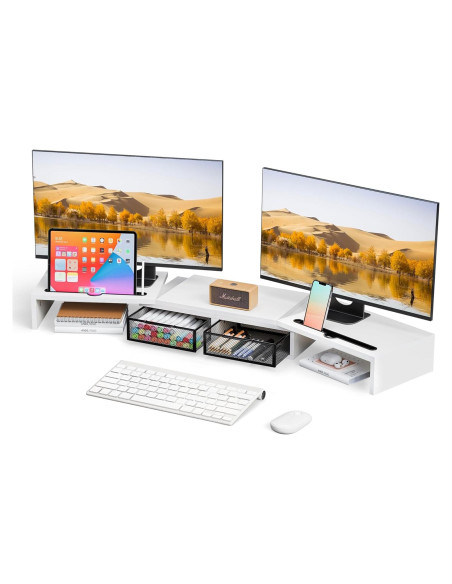 Soporte Elevador para Doble Monitor ZIFTY Blanco con Cajones Soporte Elevador para Doble Monitor ZIFTY Blanco con Cajones