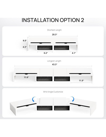 Soporte Elevador para Doble Monitor ZIFTY Blanco con Cajones Soporte Elevador para Doble Monitor ZIFTY Blanco con Cajones