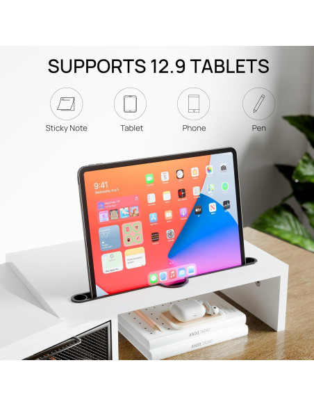 Soporte Elevador para Doble Monitor ZIFTY Blanco con Cajones Soporte Elevador para Doble Monitor ZIFTY Blanco con Cajones