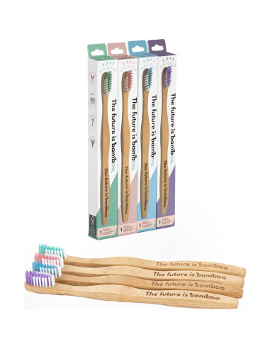 Cepillo de Dientes de Bambú Adulto - Suave y Ecológico - Paquete de 4