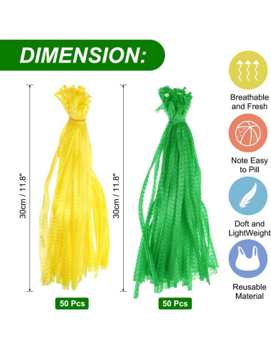 100 Bolsas de Malla Reutilizables uxcell 30 cm Amarillo/Verde
