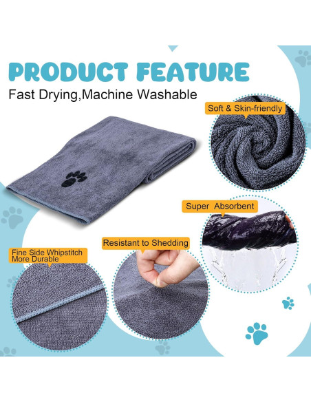Toallas de Microfibra WOUSEDO para Perros - Paquete de 2 Gris