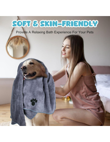 Toallas de Microfibra WOUSEDO para Perros - Paquete de 2 Gris