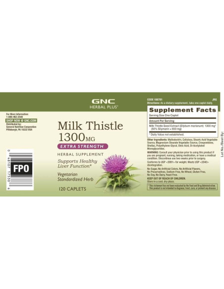 Suplemento Cardo Mariano GNC Herbal Plus 1300mg 120 Porciones Suplemento Cardo Mariano GNC Herbal Plus 1300mg 120 Porciones