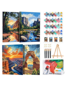 Kit de Pintura por Números Enmarcado Yezavesu 4 Piezas 20x30 cm