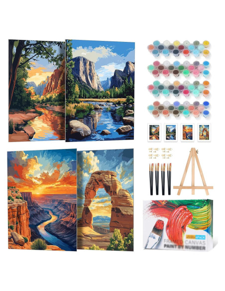 Kit de Pintura por Números Enmarcado Yezavesu 4 Piezas 20x30 cm
