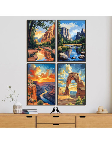 Kit de Pintura por Números Enmarcado Yezavesu 4 Piezas 20x30 cm