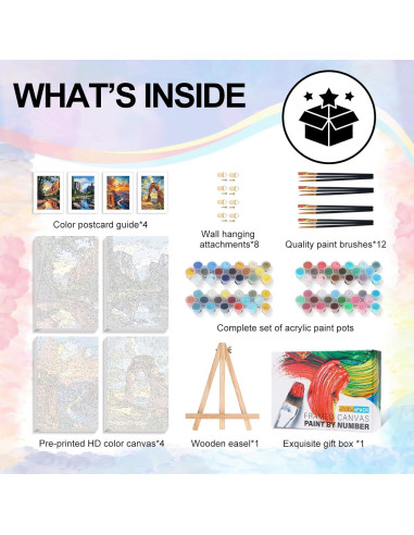 Kit de Pintura por Números Enmarcado Yezavesu 4 Piezas 20x30 cm