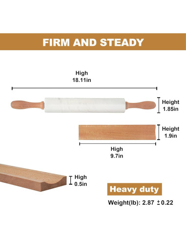 Rodillo de Mármol Koville 1.30 kg Antiadherente 45.97 cm