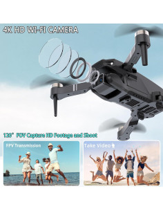 Dron Cuadricóptero RC APHDTMF E58 4K Plegable con Cámara HD 2