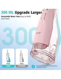 Irrigador Dental Portátil Leominor Rosa 300ml IPX7 Recargable 2