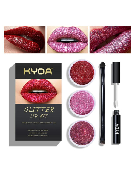 Kit de Labios Brillantes KYDA 3 Colores Polvo Metálico