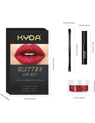 Kit de Labios Brillantes KYDA 3 Colores Polvo Metálico