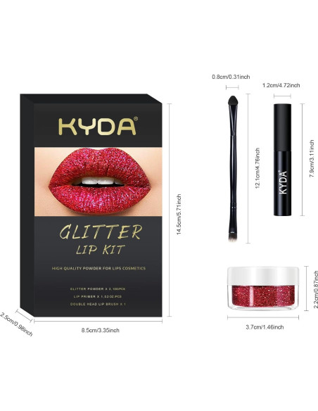 Kit de Labios Brillantes KYDA 3 Colores Polvo Metálico